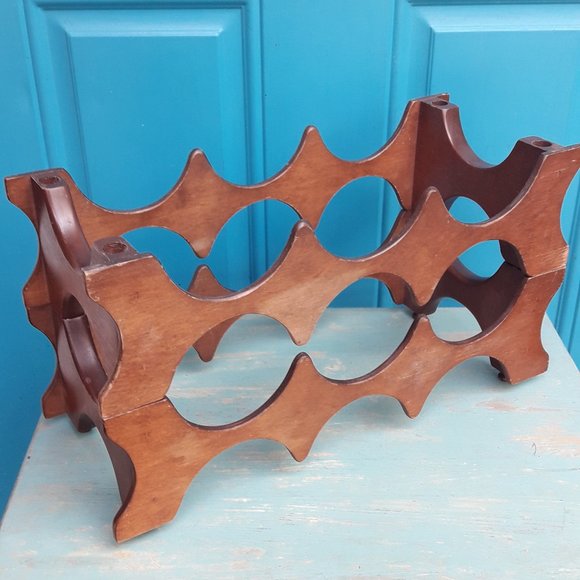 Wine Rack Vintage Teak Wood MCM Stackable Danish Wooden Mid Century Modern for 8 - Picture 16 of 16